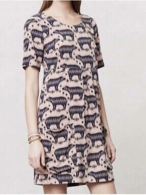 Anthropologie Maeve Artsy Bear Animal Print Dress Size 8